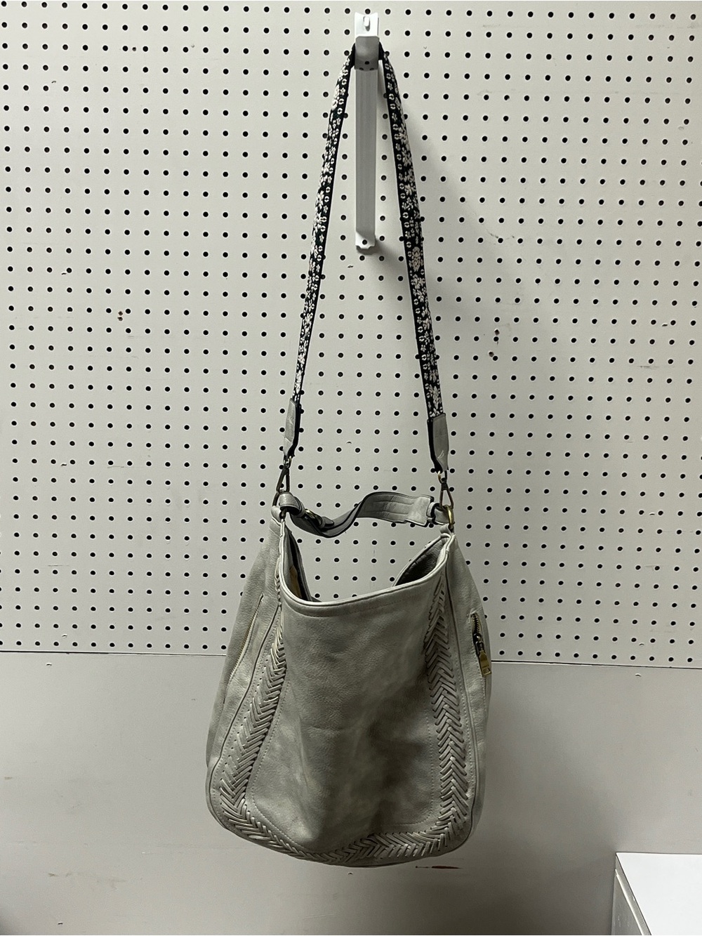 Everyday Woven-Trim Hobo Shoulder Bag - Light Gray